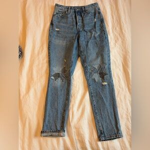 Old Navy Blue Straight-Leg Jeans with Quilted Star Knee Patches